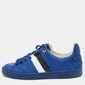 Pre Owned Louis Vuitton Blue Damier Infini Leather Frontrow Lace Up Sneakers Size 42