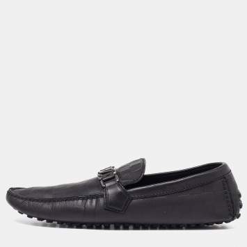 Pre Owned Louis Vuitton Black Damier Leather Hockenheim Slip On Loafers Size 43