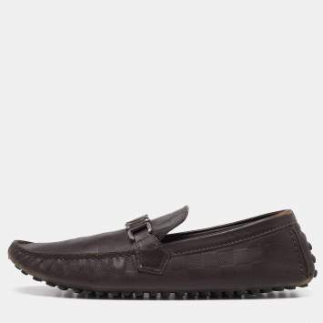 Pre Owned Louis Vuitton Brown Leather Hockenheim Slip On Loafers Size 43.5