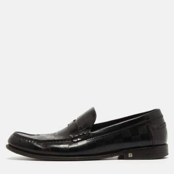 Pre Owned Louis Vuitton Black Damier Leather Santiago Loafers Size 41.5 