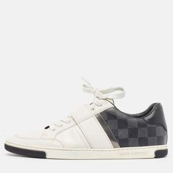 Pre Owned Louis Vuitton White Leather and Damier Graphite Canvas Low Top Sneakers Size 40.5