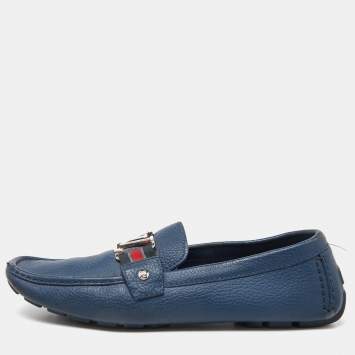 مملوكة مسبقًا Louis Vuitton Blue Leather Monto Carlo Slip On Loafers Size 42.5