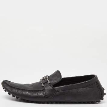 Pre Owned Louis Vuitton Black Leather Hockenheim Slip On Loafers Size 42.5
