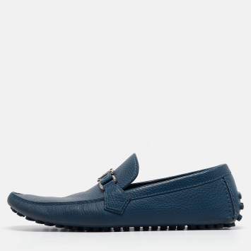 Pre Owned Louis Vuitton Blue Leather Hockenheim Loafers Size 43