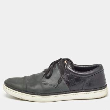 Pre Owned Louis Vuitton Black/Olive Green Leather Low Top Sneakers Size 41.5