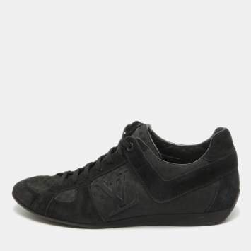 Pre Owned Louis Vuitton Black Petit Damier Canvas and Suede Vibes Sneakers Size 41.5