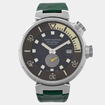Pre Owned Louis Vuitton Tambour Q1031 Automatic Black Stainless Steel Men's Wristwatch 44 mm