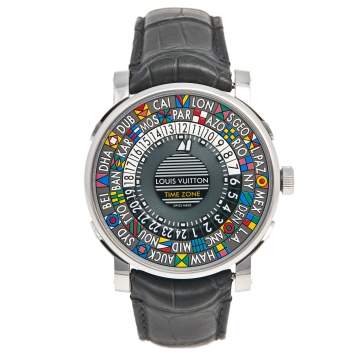 Pre Owned Louis Vuitton Multicolor Stainless Steel Alligator Escale Timezone Q5D20 Men's Wristwatch 39 mm