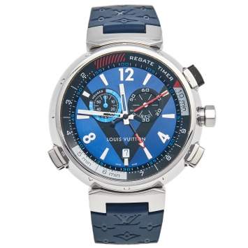 Pre Owned Louis Vuitton Blue Stainless Steel Tambour Regatta Q102D Men's Wristwatch 44 mm