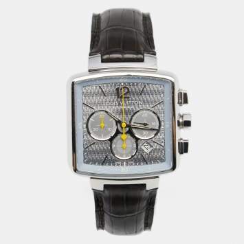 Pre Owned Louis Vuitton Silver Stainless Steel Alligator Speedy Q2121 Automatic Men's Wristwatch 41 mm