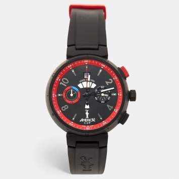 Pre Owned Louis Vuitton Black Stainless Steel Rubber Tambour 'America's Cup' Limited Edition Q102H Men's Wristwatch 44 mm