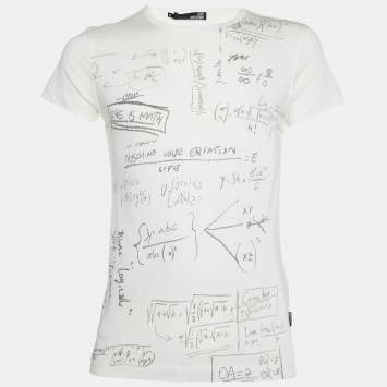 Love Moschino Ivory Math Scribble Print Cotton Crew Neck T-Shirt M