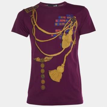 Love Moschino Plum Trompe L'oeil Print Cotton Crew Neck T-Shirt M