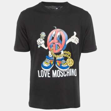 Pre Owned Love Moschino Black Printed Cotton T-Shirt L