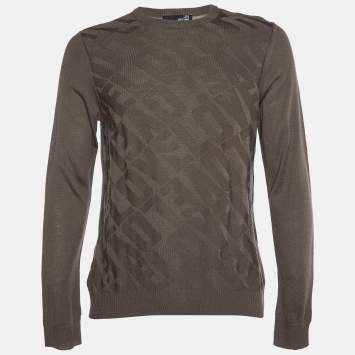 Pre Owned Love Moschino Brown Love Pattern Wool Knit Sweater L