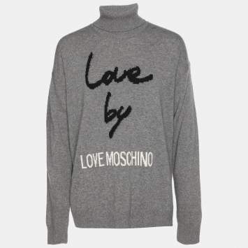 Pre Owned Love Moschino Grey Rib Knit Turtle Neck Sweater L