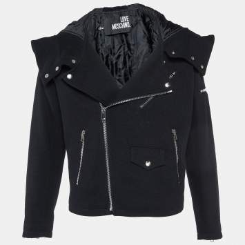Pre Owned Love Moschino Black Wool Blend Zip Detail Hoodie Jacket L