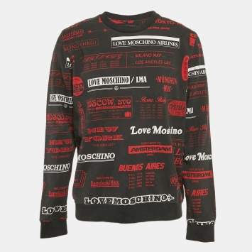 Pre Owned Love Moschino Black Printed Cotton Knit Sweatshirt XL