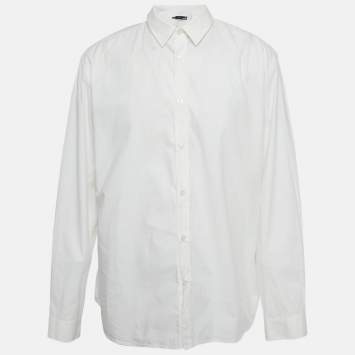 Pre Owned Love Moschino White Flocked Cotton Long Sleeve Shirt XXXL