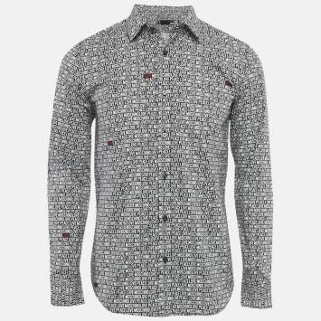 مملوكة مسبقًا Love Moschino Black Logo All Over Cotton Shirt M