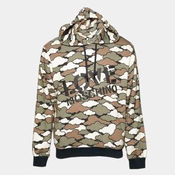 مملوكة مسبقًا Love Moschino Green Camouflage Print Cotton Hoodie S 