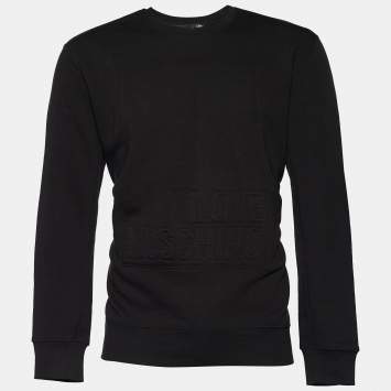 Pre Owned Love Moschino Black Knit Embossed Logo Full Sleeve Sweatshirt XL