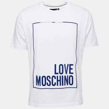 Pre Owned Love Moschino White Cotton Logo Frame T-Shirt L