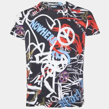 Pre Owned Love Moschino Multicolor Grafitti Printed Cotton Knit T-Shirt L