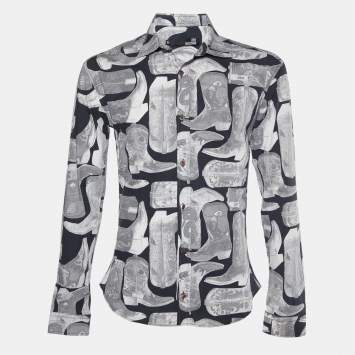Pre Owned Love Moschino Grey Boots Print Poplin Shirt XL