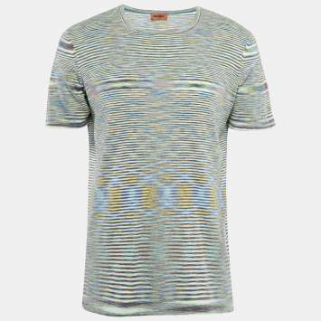 Pre Owned Missoni Multicolor Striped Cotton Crew Neck T-Shirt L