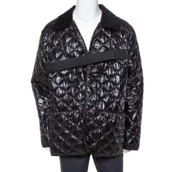 Pre Owned Maison Martin Margiela Black Synthetic Quilted Belted Oversized Jacket M