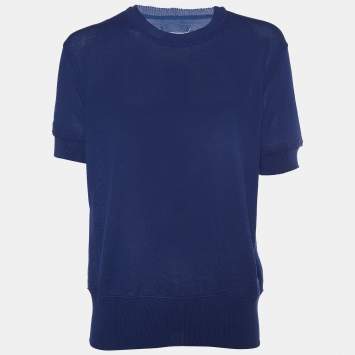 Pre Owned Maison Martin Margiela Navy Blue Wool Knit Crewneck T-Shirt XL