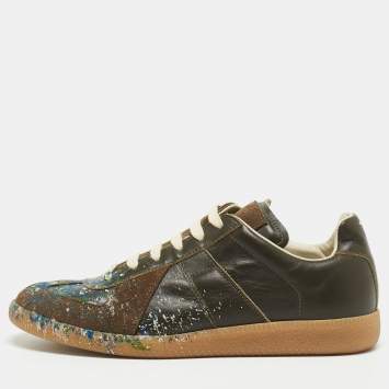 Pre Owned Maison Martin Margiela Dark Green Leather Tabi Low Top Sneakers Size 40