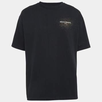 Pre Owned Maison Martin Margiela Black Printed Cotton Crew Neck T-Shirt XL