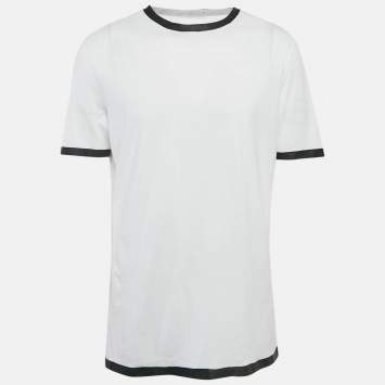 Pre Owned Maison Martin Margiela White Contrast Print Jersey Crew Neck-T-Shirt XL