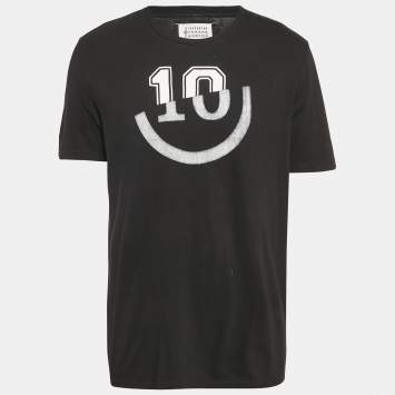 Pre Owned Maison Martin Margiela Black Printed Jersey Crewneck T-Shirt XL