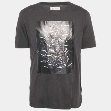 Pre Owned Maison Martin Margiela Grey Printed Crewneck T-Shirt XL