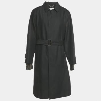 Pre Owned Maison Martin Margiela Black Gabardine Belted Coat L