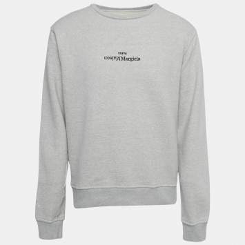 مملوكة مسبقًا Maison Martin Margiela Grey Logo Embroidered Cotton Sweatshirt L
