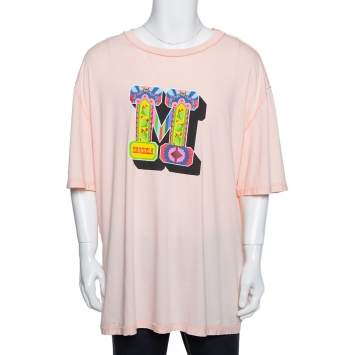 Pre Owned Maison Martin Margiela Baby Pink M Logo Print Cotton Oversized Distressed T-Shirt M