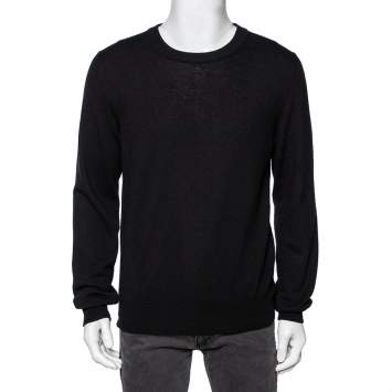 Pre Owned Maison Martin Margiela Black Wool Suede Patch Detailed Jumper L 