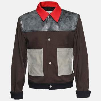 Pre Owned Maison Martin Margiela Brown Textured Plastic Paneled Jacket XXL
