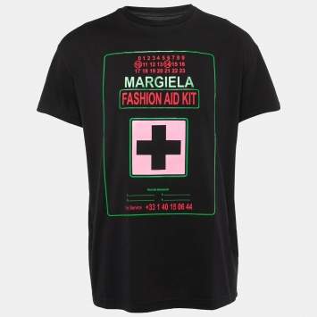 Pre Owned Maison Martin Margiela Black Printed Cotton Half Sleeve T-Shirt M
