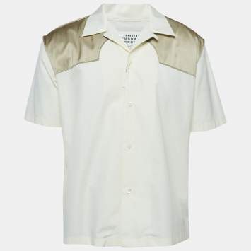 Pre Owned Maison Martin Margiela Beige Satin Trim Yoke Cotton Short Sleeve Shirt XL