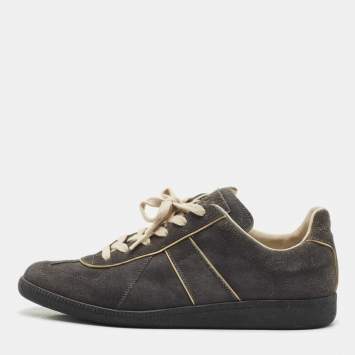 Pre Owned Maison Martin Margiela Dark Grey Suede Tabi Low Top Sneakers Size 44