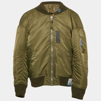 Pre Owned Maison Mihara Yasuhiro Khaki Green Nylon Padded Zip-Up Bomber Jacket M