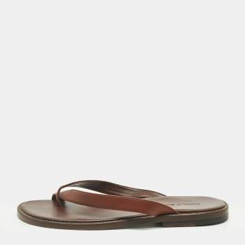Pre Owned Manolo Blahnik Brown Leather Crisscross Flat Slide Size 41