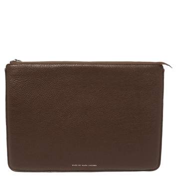 Pre Owned Marc by Marc Jacobs Brown Pebbled Leather Laptop Zip Case