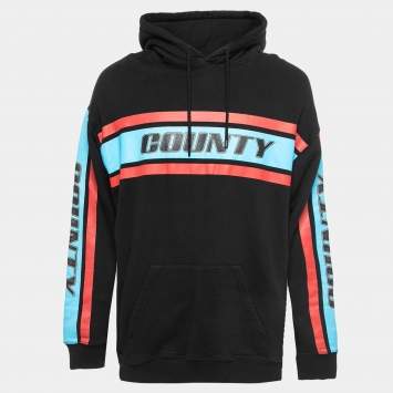 Pre Owned Marcelo Burlon Black County Stripe Print Cotton Hoodie M
