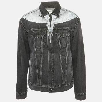 Pre Owned Marcelo Burlon Black Denim Wings Print Button Front Jacket L
